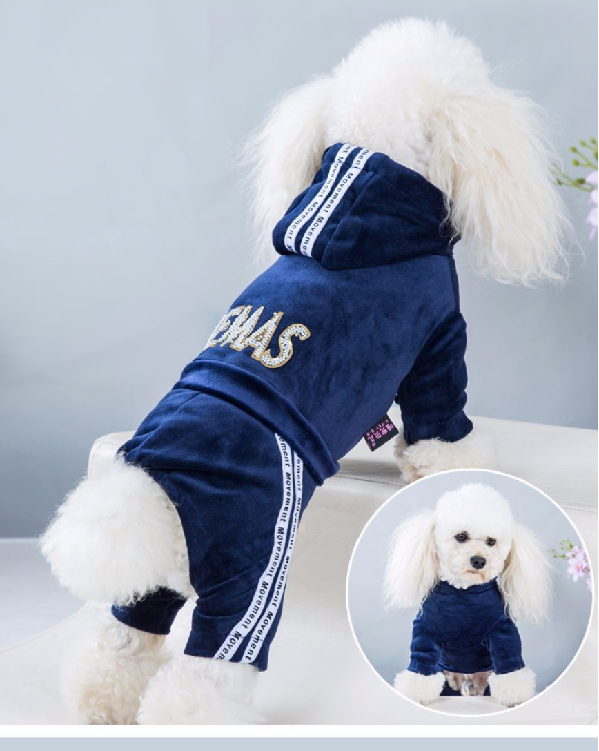 Pet Velvet Jumpsuit Athletic Hoodie with Rhinestone Design